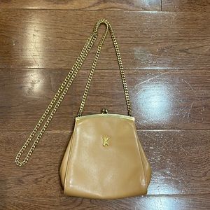 Tan and gold evening bag by Paloma Picasso